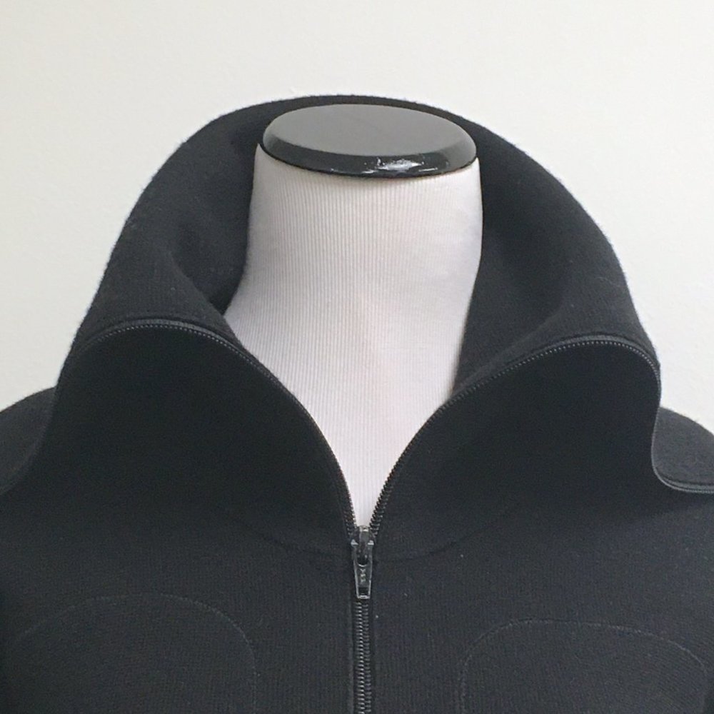 Theory Black ponte knit zip cardigan wool sweater collared jacket lined S